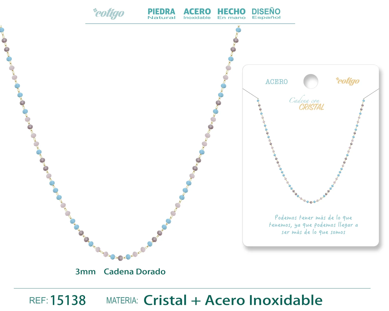 COLLAR ACERO DORADO CON BOLA CRISTAL
