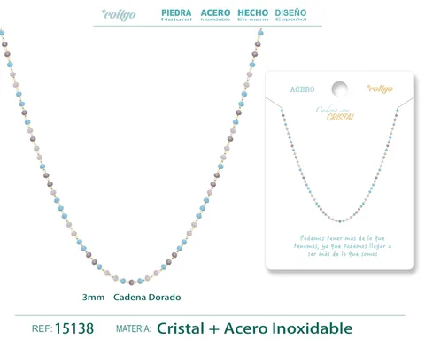 COLLAR ACERO DORADO CON BOLA CRISTAL