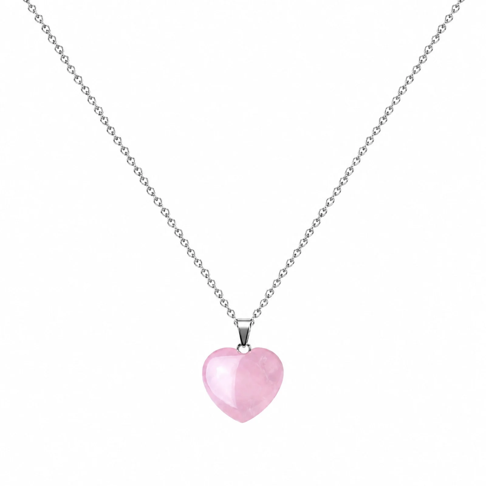 Colgante Piedra Cuarzo rosa con cadena Acero Inoxidable