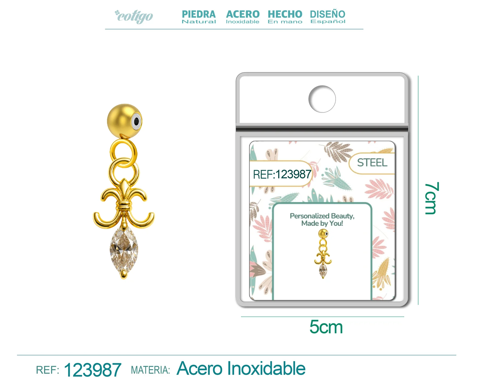 CHARM DE COBRE CHAPADO ORO 14K CON CIRCONITA-CON BOLA DE GOMA