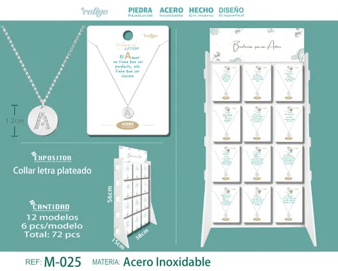 Expositor de Collar Letra Acero Inoxidable color Plateado