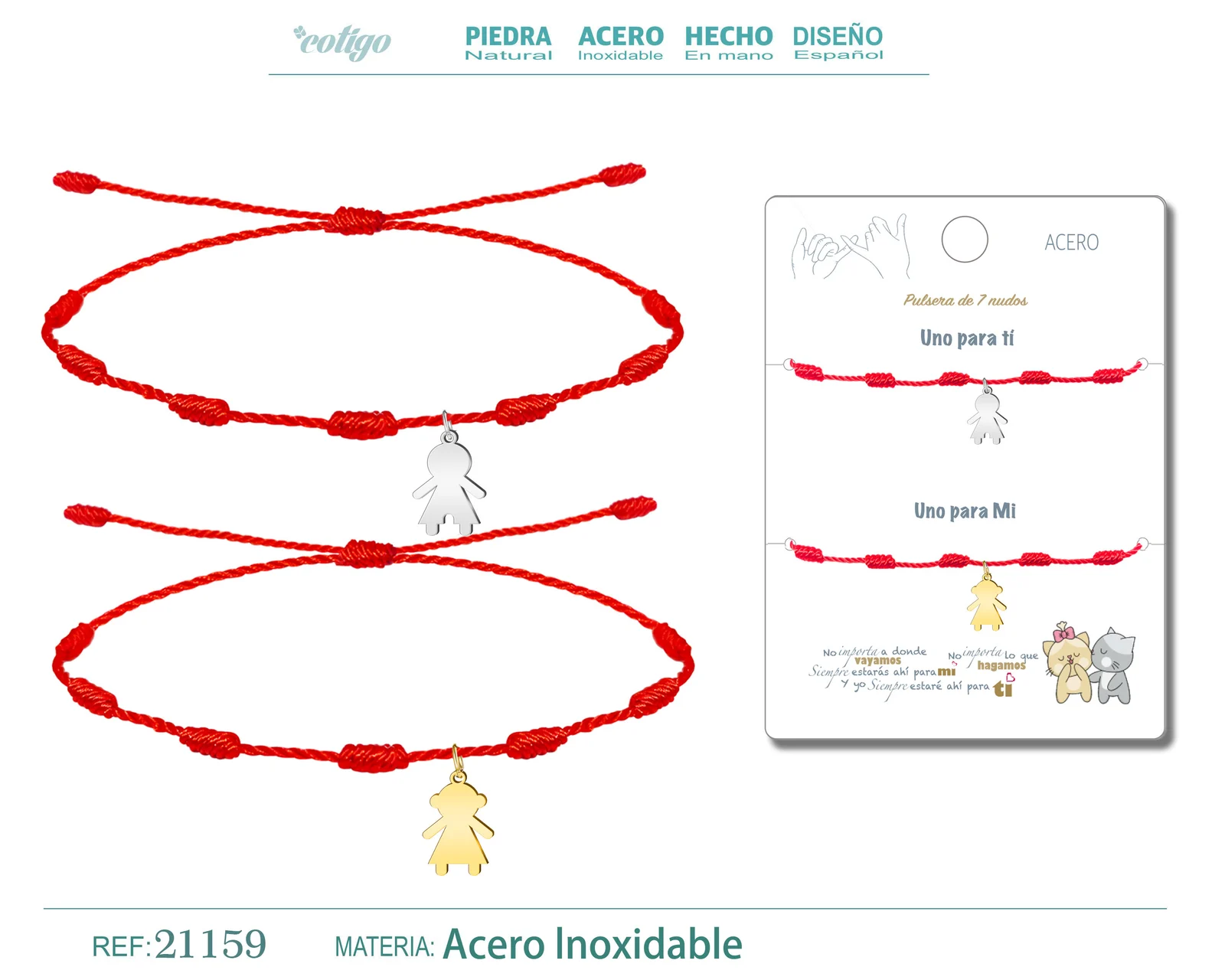2 PULSERA 7 NUDOS CON NIÑA Y NIÑO ACERO