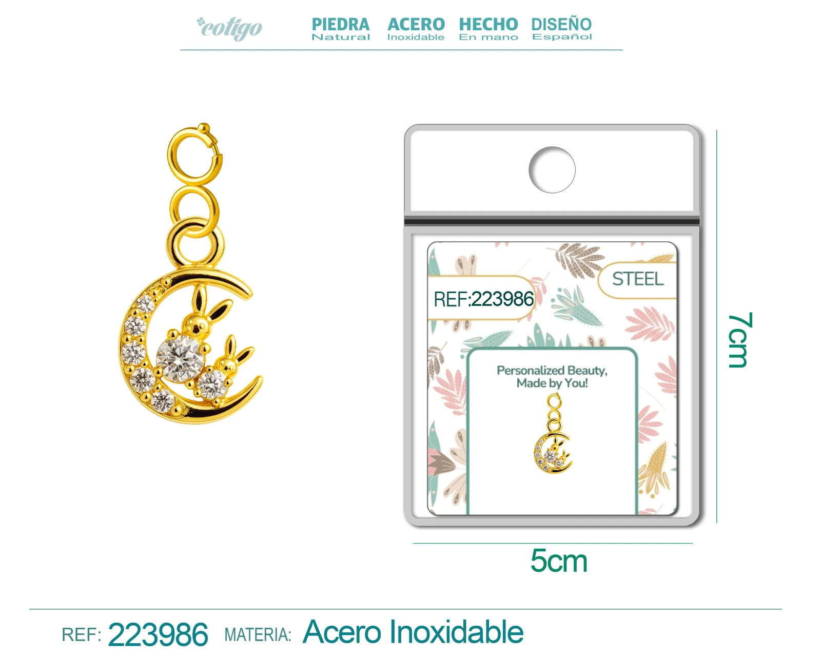 CHARM DE COBRE CHAPADO A ORO 14K CON CIRCONITA-CON CIERRE