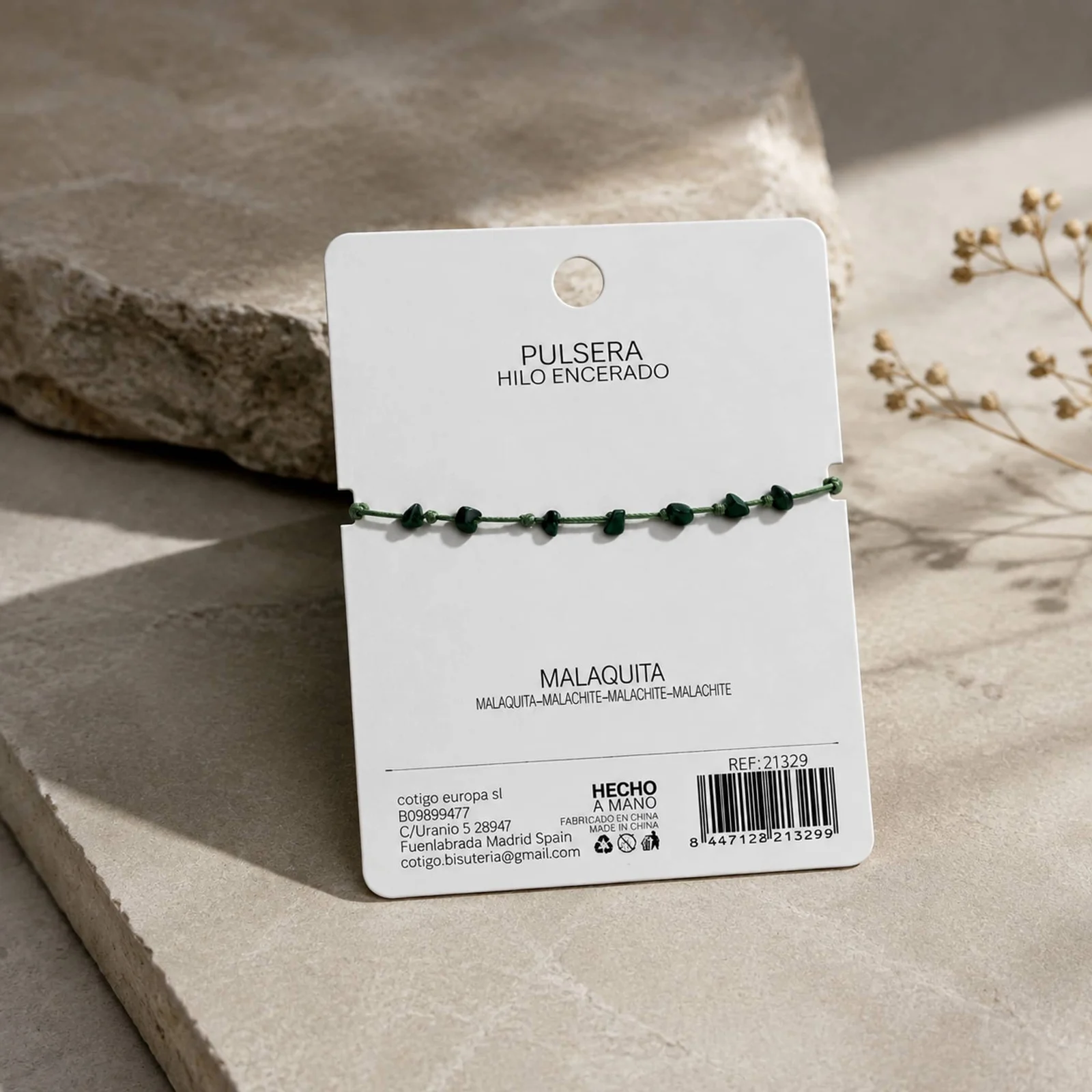 PULSERA HILO ENCERADO CON MALAQUITA