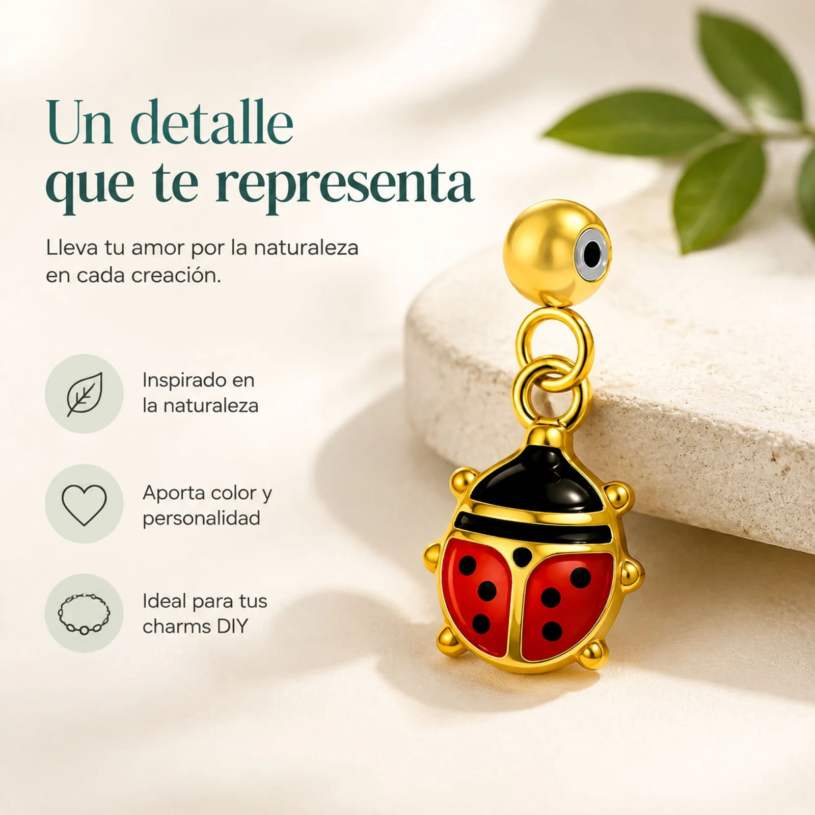 CHARM ACERO DORADO CHAPADO ORO 14 K-CON BOLA DE GOMA