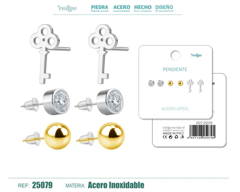 PENDIENTE ACERO INOXIDABLE 3 PARES