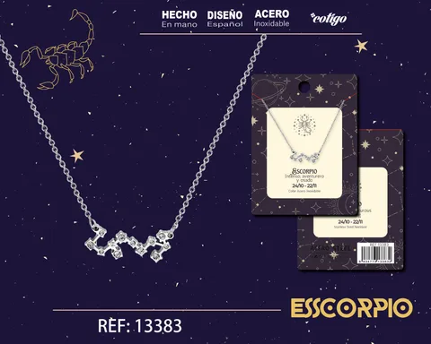 COLLAR MAPA ESTELAR DEL ZODIACO ESCORPIO PLATEADO CON STRAS