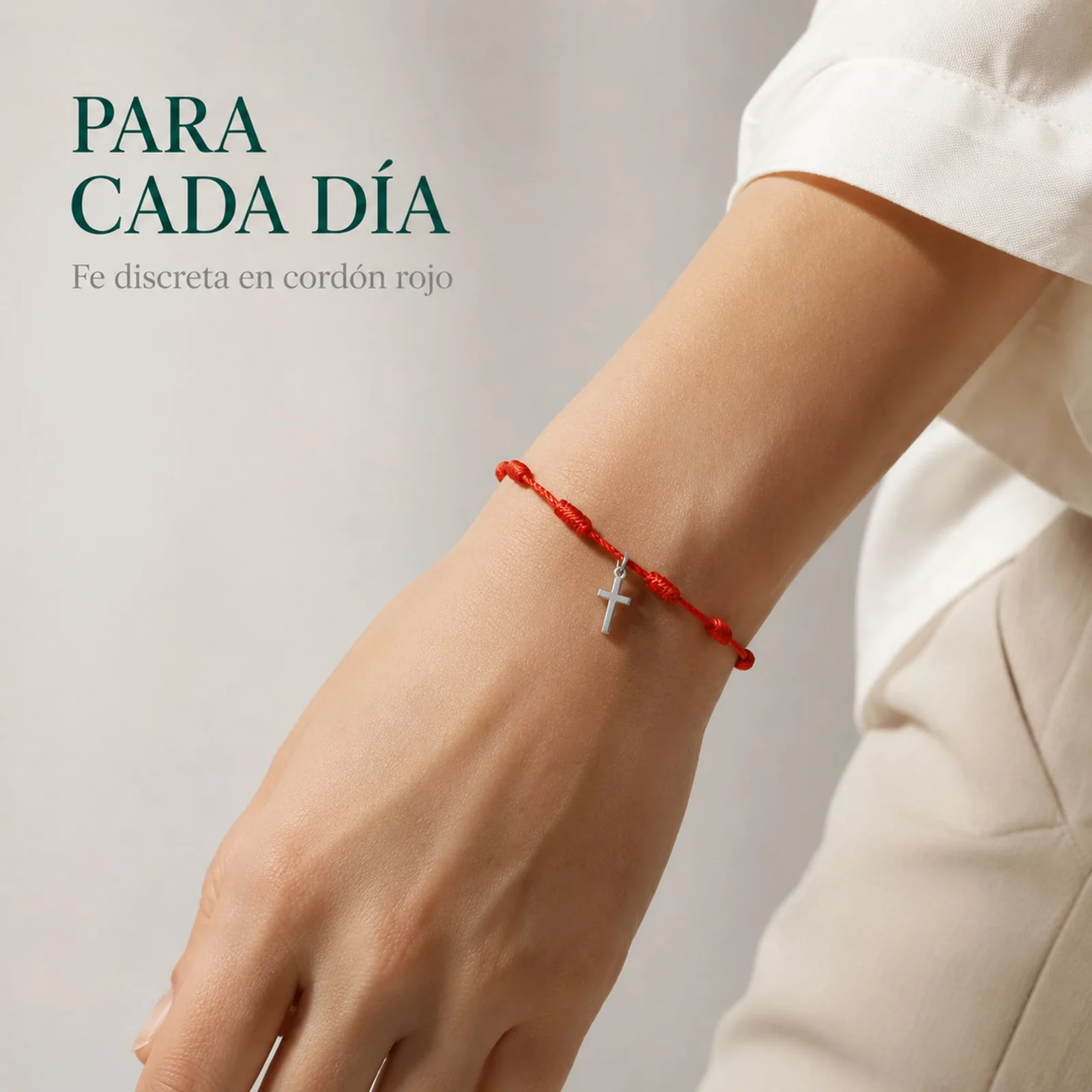 PULSERA 7 NUDOS CON CRUZ ACRO COLOR PLATEADO