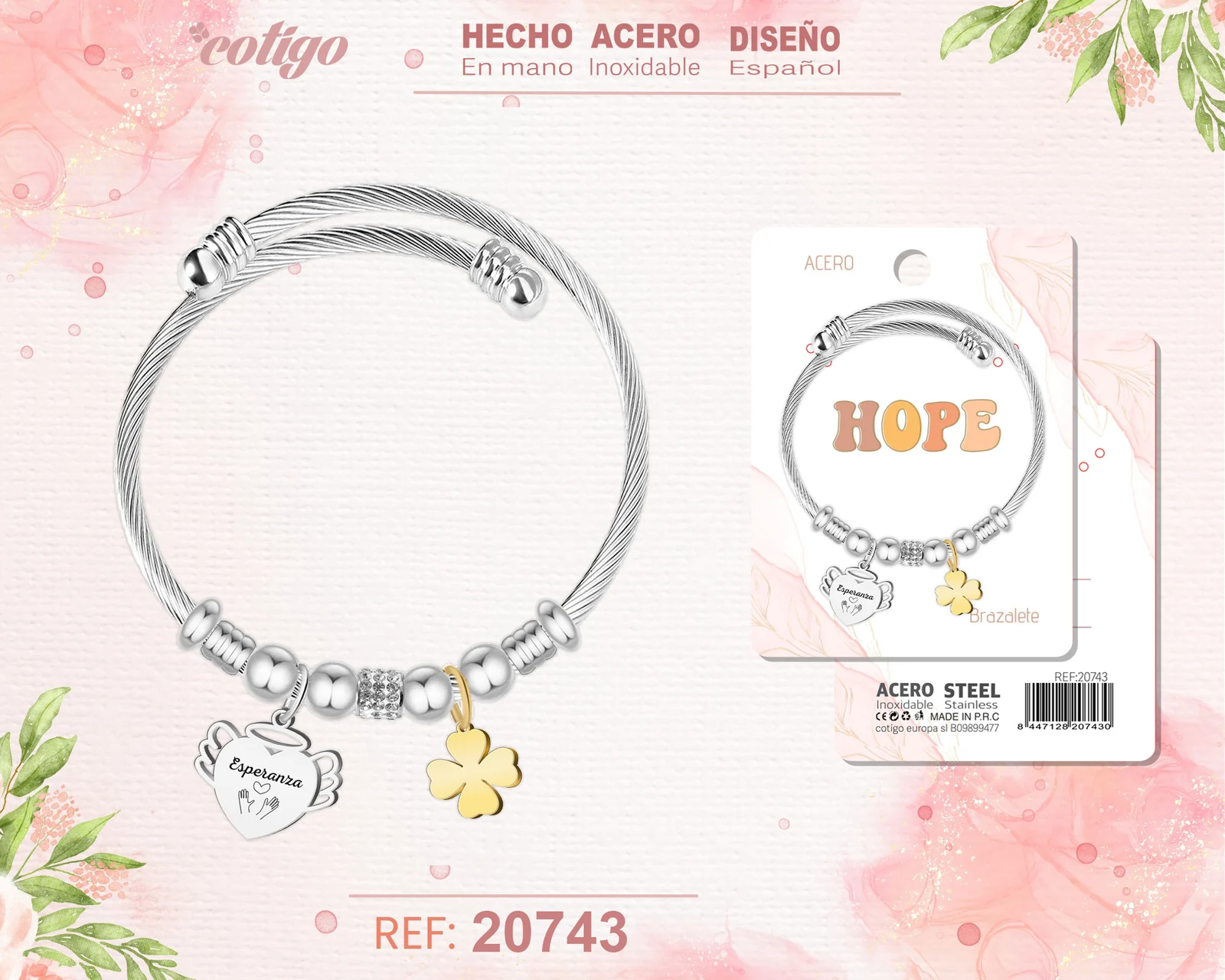 BRAZALETE ACERO CON PALABRA: ESPERANZA