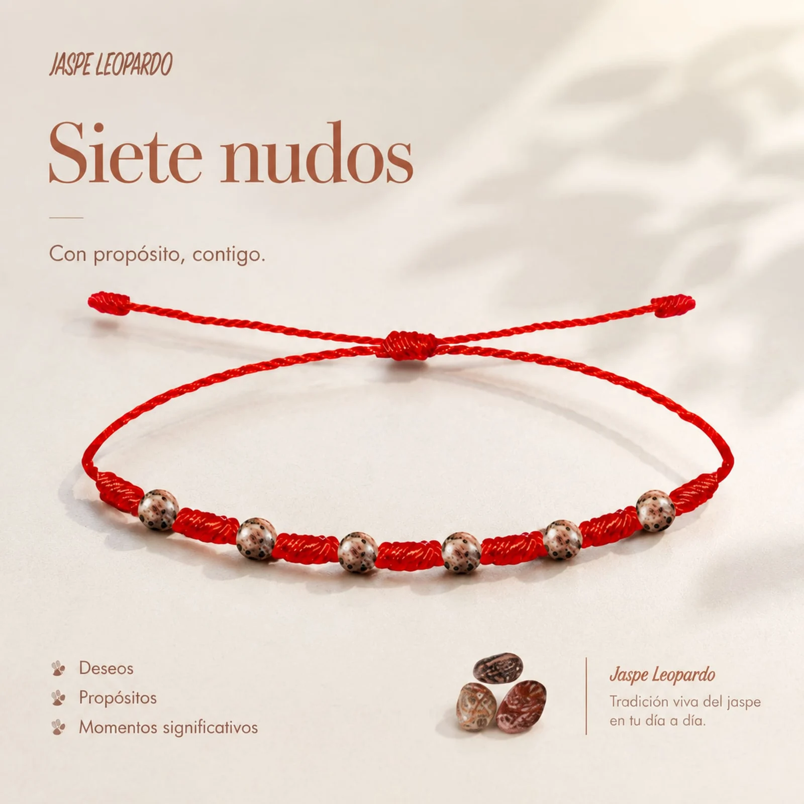 PULSERA 7 NUDOS CON  JASPE LEOPARDO 4MM