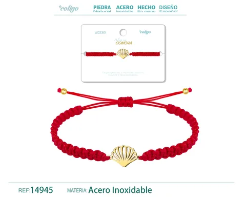 PULSERA HILO DESTINO  CON CONCHA ACERO DORADO