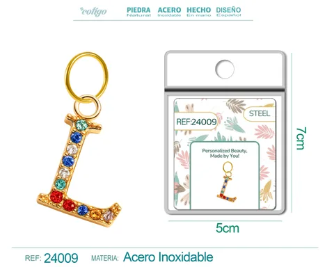 CHARM DE LETRA L ACERO COLOR DORADO CON CIRCONITA