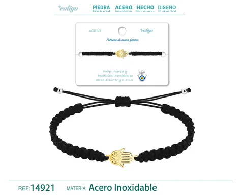 PULSERA HILO TRENZADONEGRO-MANO FATIMA DORADO