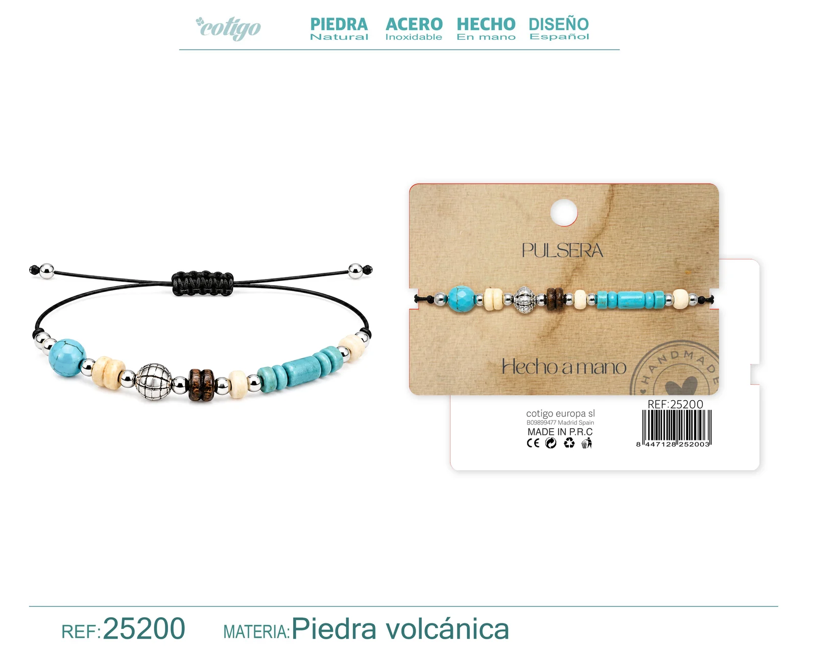 PULSERA PIEDRA VOLCANICA HECHO A MANO