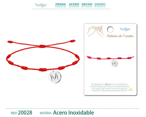 PULSERA 7 NUDOS CON LETRA M COLOR PLATEADO