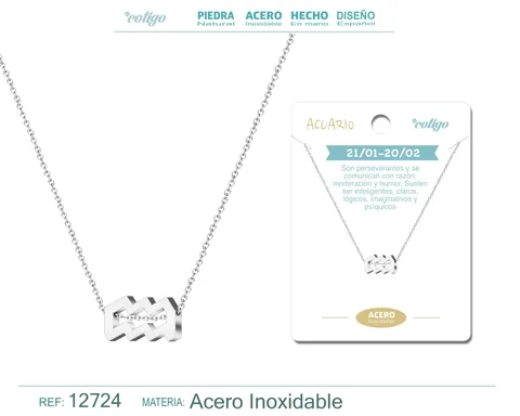 COLLAR ACERO CON ZODIACO ACUARIO COLOR PLATEADO