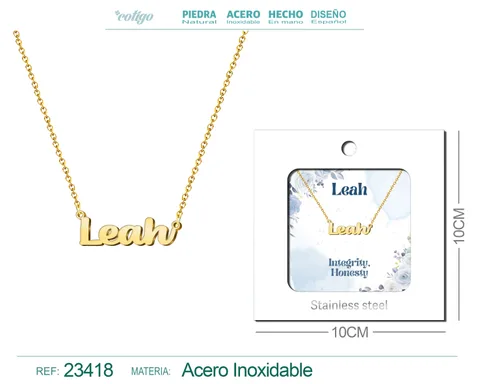 COLLAR NOMBRE INGLES LEAH ACERO CON SOBRE