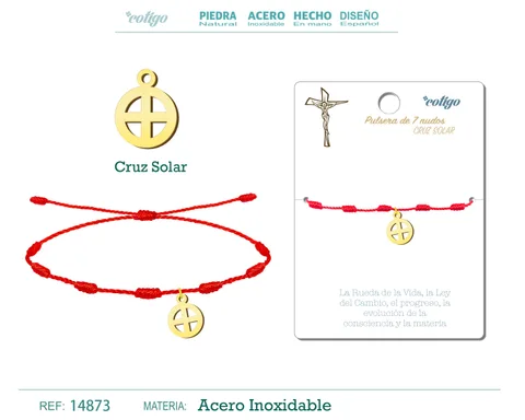 PULSERA 7 NUDOS CON CRUZ SOLAR COLOR DORADO
