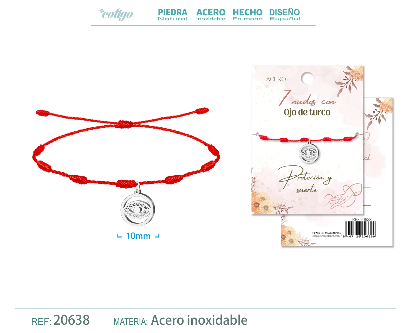 PULSERA 7 NUDOS CON OJO TURCO COLOR PLATEADO