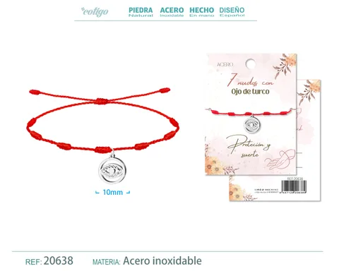 PULSERA 7 NUDOS CON OJO TURCO COLOR PLATEADO