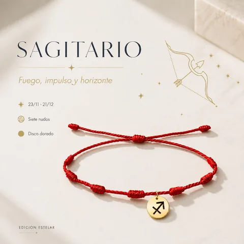 PULSERA 7 NUDOS CON SAGITARIO ACERO. COLOR DORADO