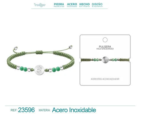 PULSERA HILO ENCERADO CON AVENTURINA VERDE Y OJO DE TURCO ACERO