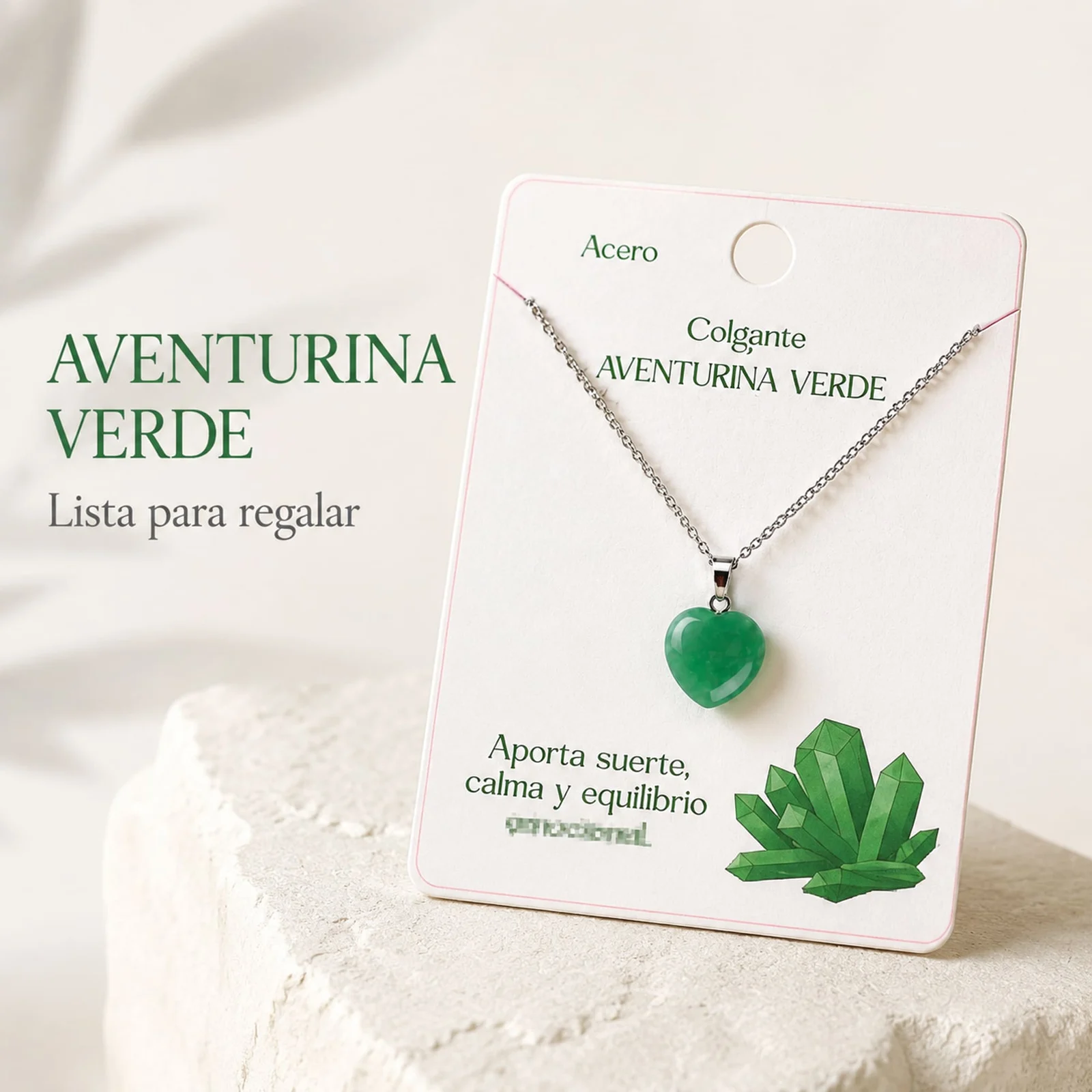 Colgante Piedra Aventurina Verde con cadena Acero Inoxidable