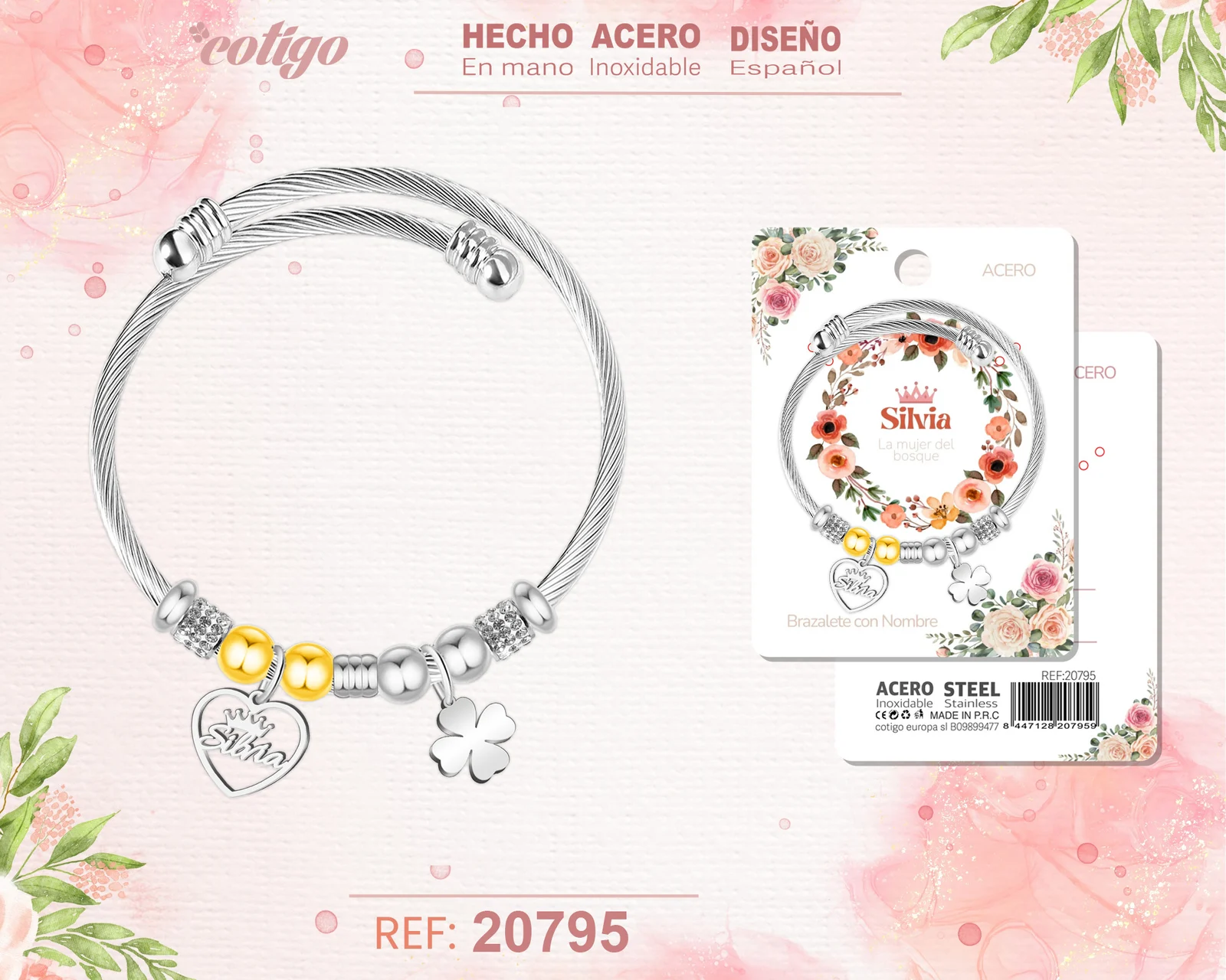 BRAZALERTE ACERO CON NOMBRE:SILVIA