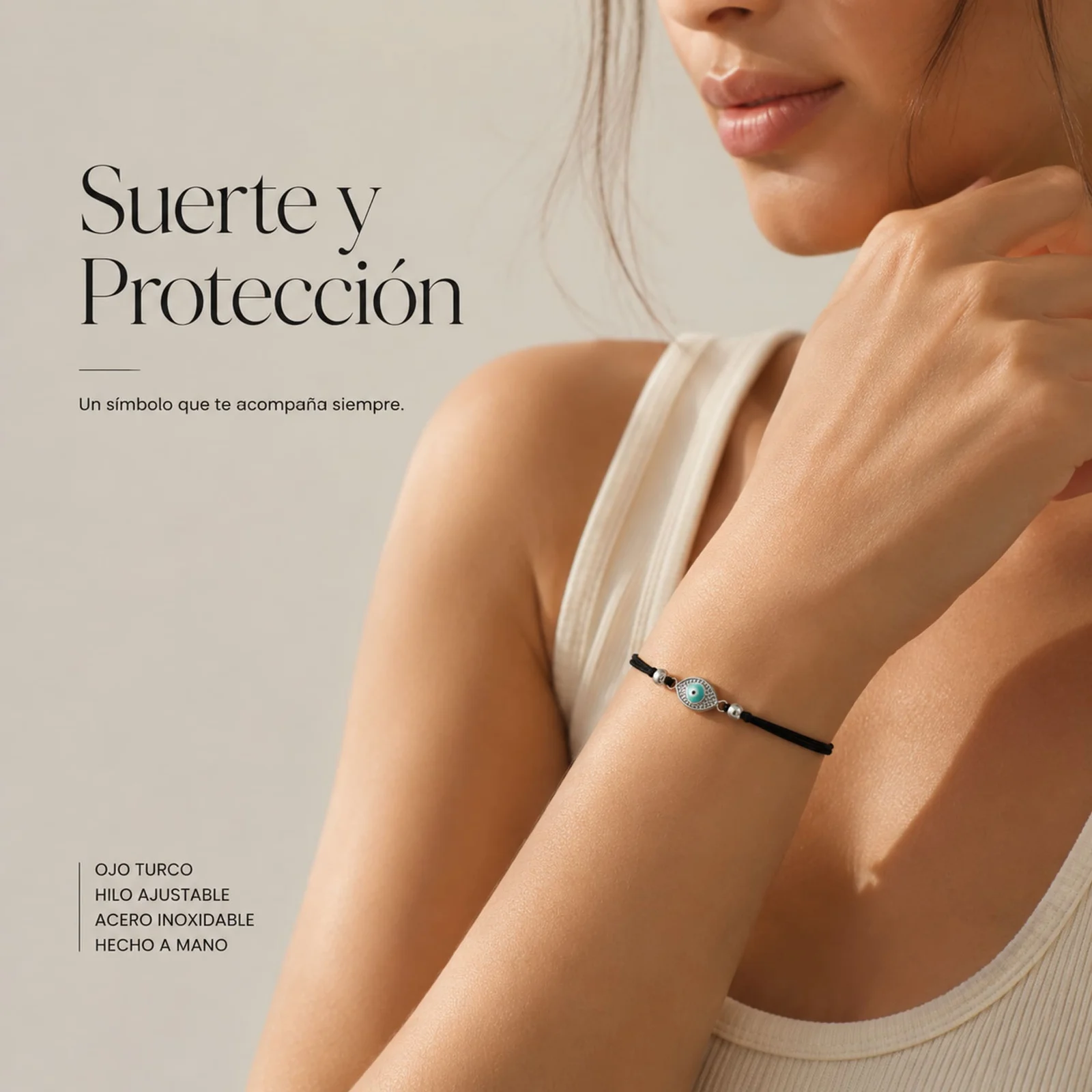 Pulsera Hilo encerado Negro CON OJO TURCO Plateado