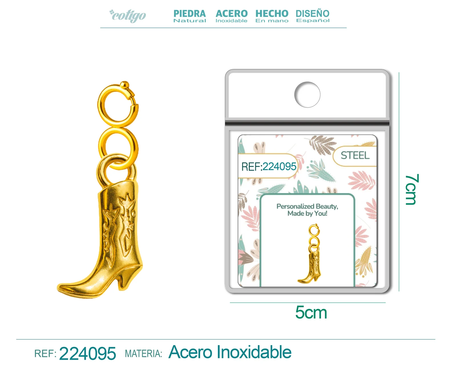 CHARM ACERO DORADO CHAPADO ORO 14 K-CON CIERRE