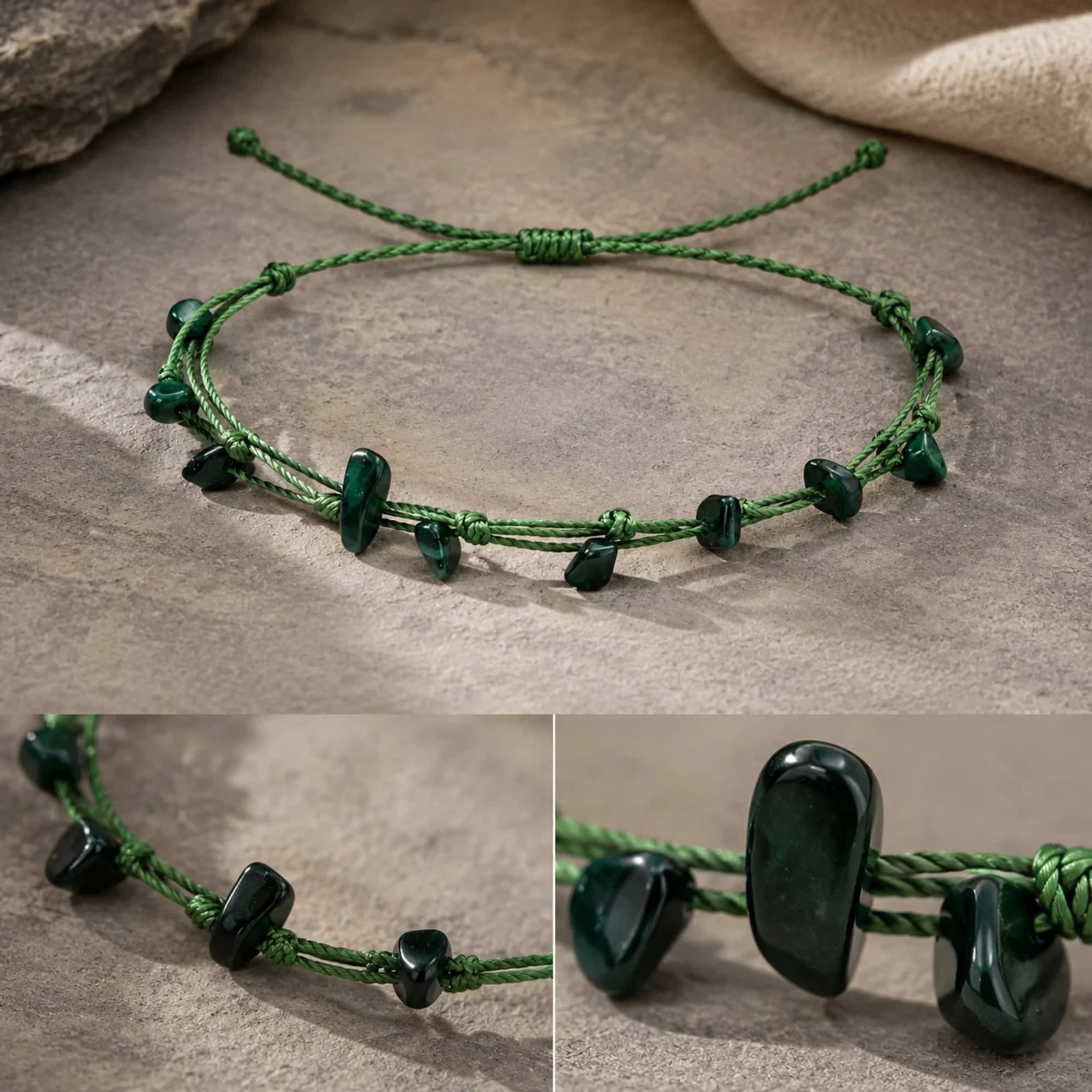 PULSERA HILO ENCERADO CON MALAQUITA