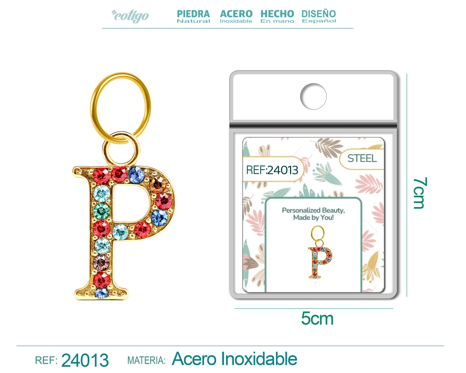 CHARM DE LETRA P ACERO COLOR DORADO CON CIRCONITA