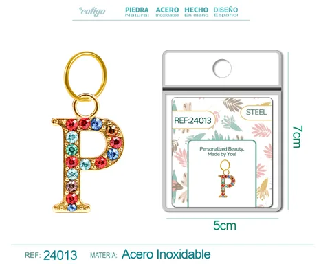 CHARM DE LETRA P ACERO COLOR DORADO CON CIRCONITA
