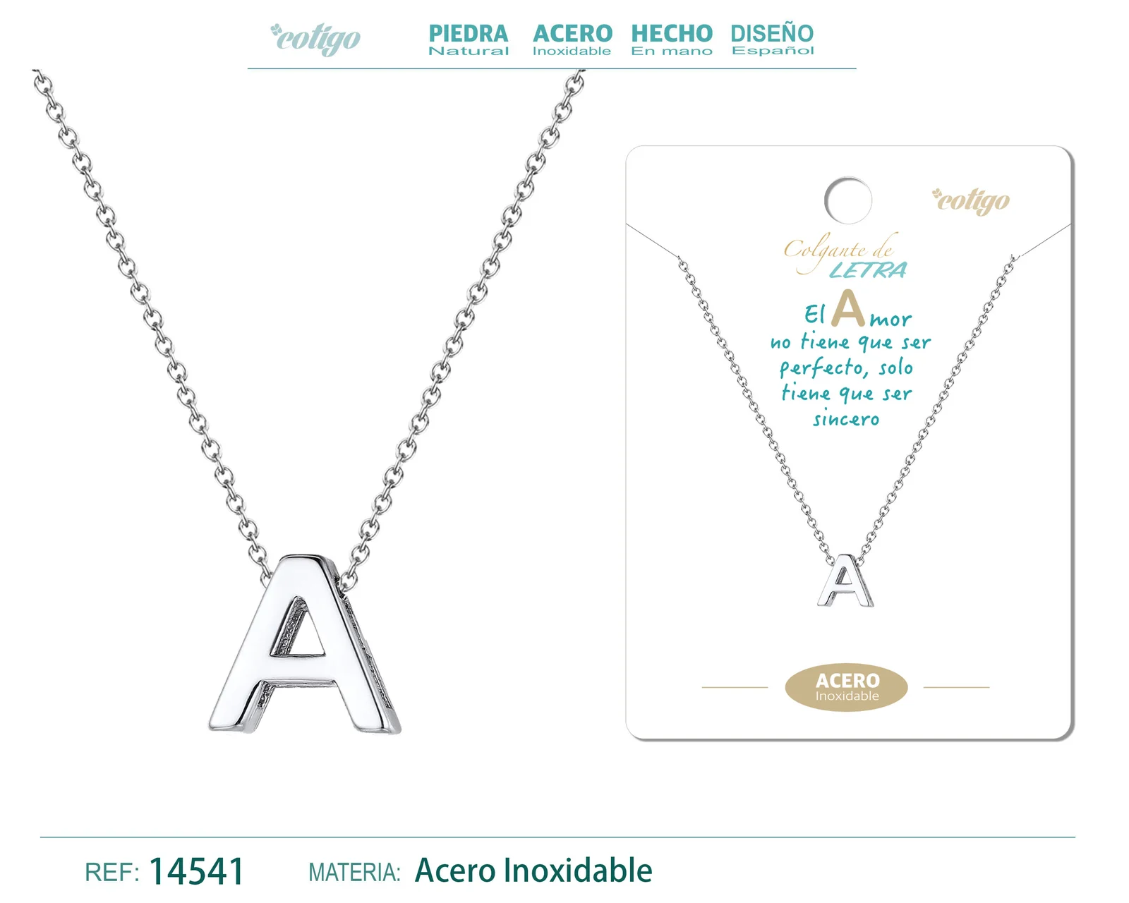 COLLAR LETRA A COLOR PLATEADO