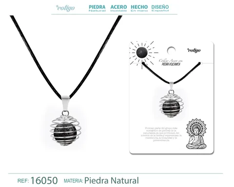 COLGANTE DE VOLCÁNICA 14MM CON ACESORIO DE ACERO