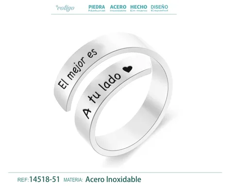 Anillo Acero con Mensaje Espa?ol Plateado