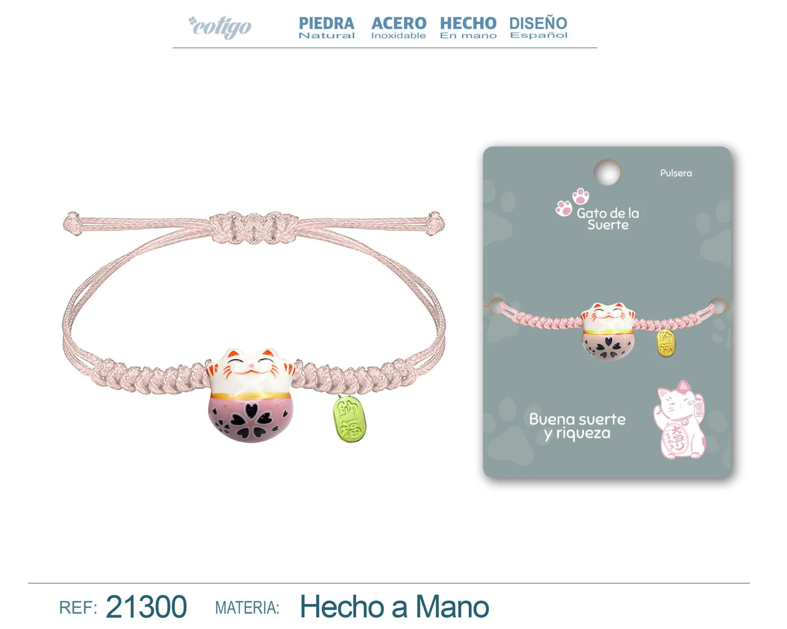 PULSERA HILO ENCERADO CON GATO DE SUERTE
