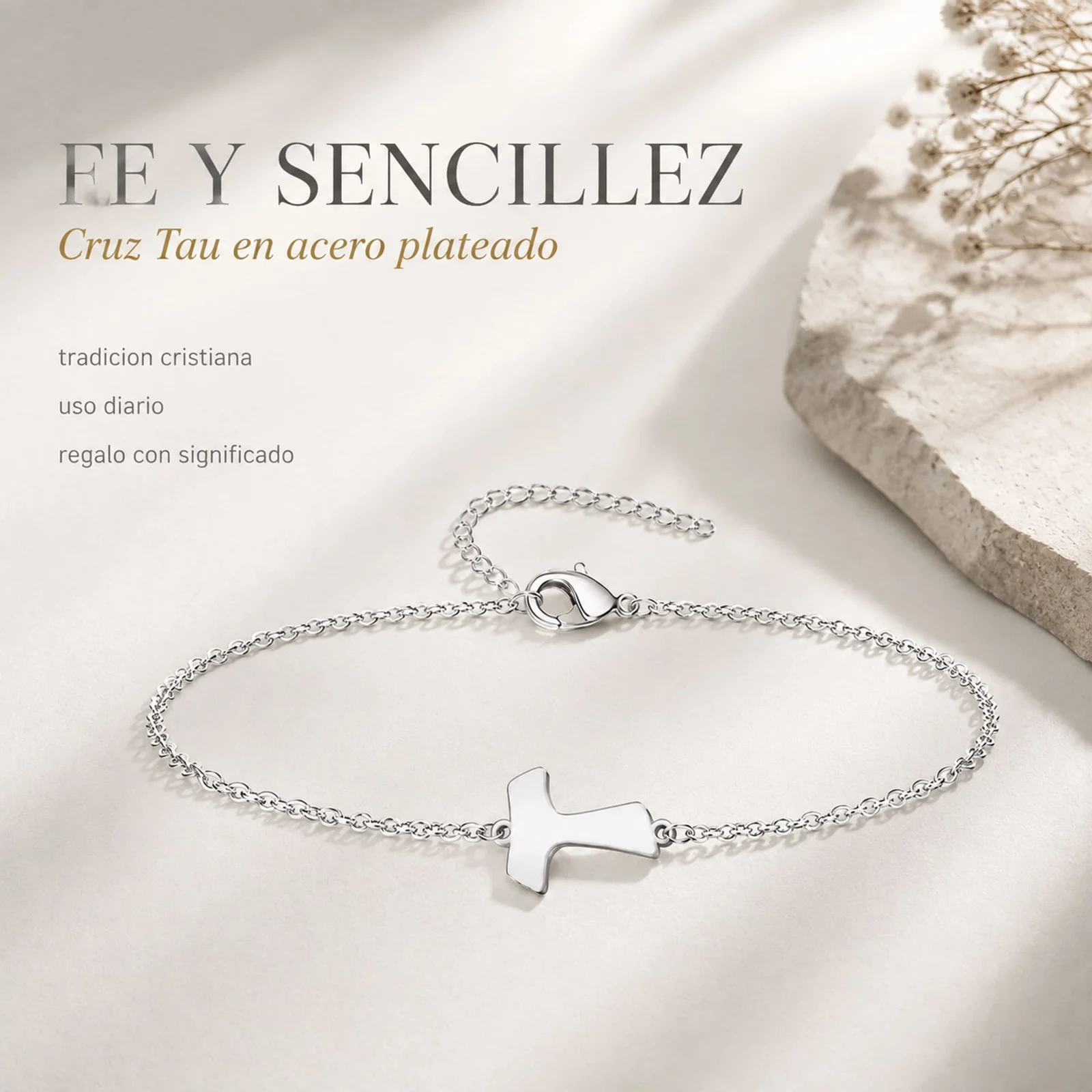 PULSERA CRUZ TAU  ACERO PLATEADO