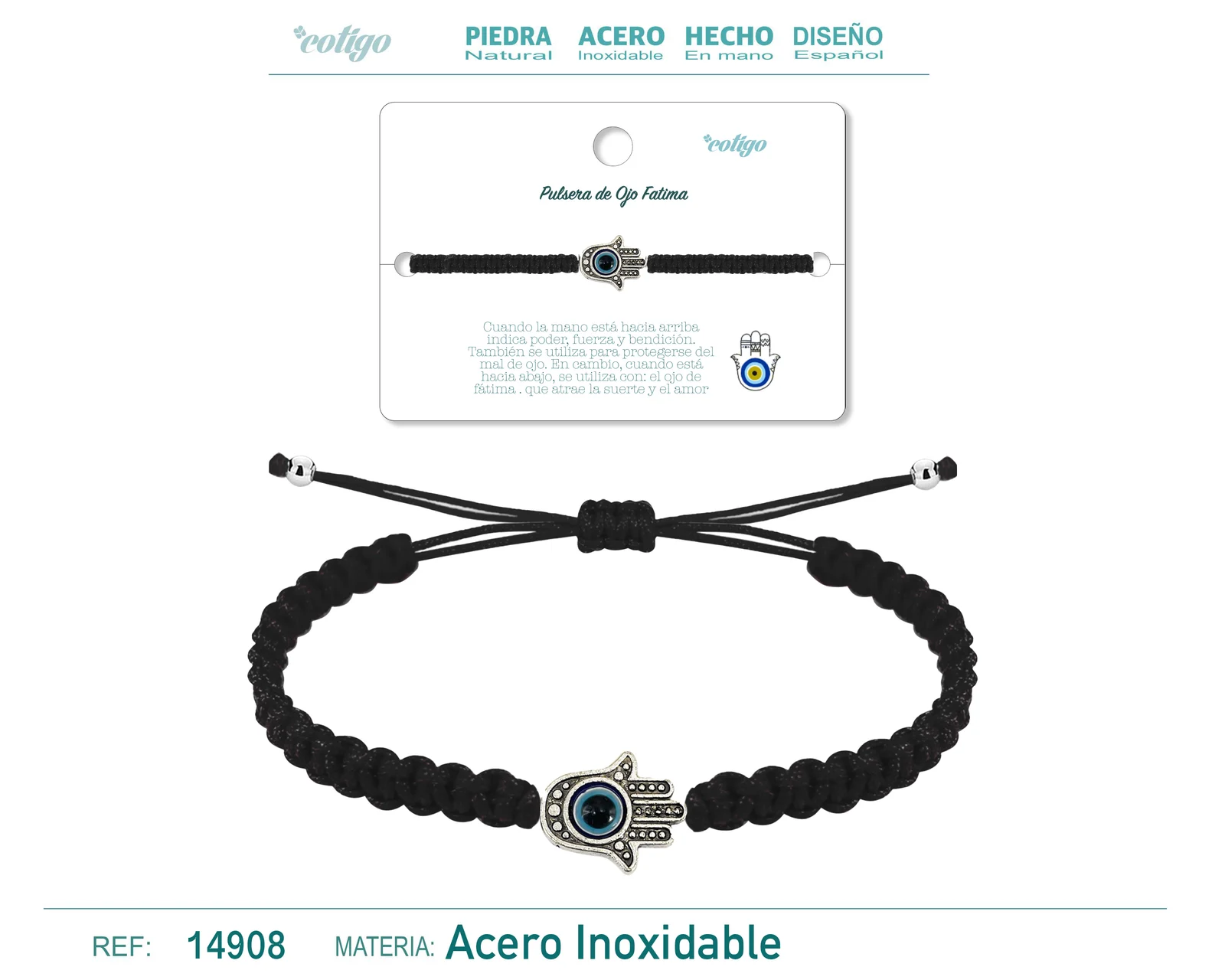 PULSERA HILO TRENZADONEGRO-MANO OJO