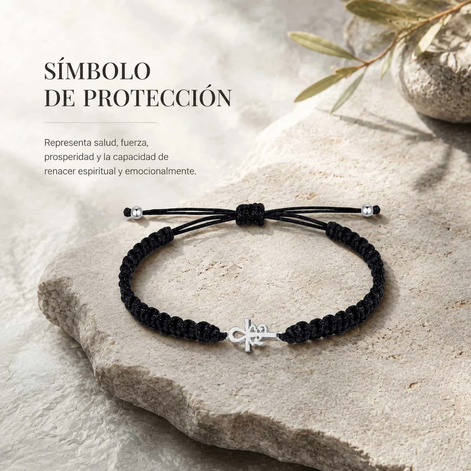 PULSERA HILO DESTINO  CON CRUZ EGIPCIA Y OJO HORUS ACERO PLATEADO