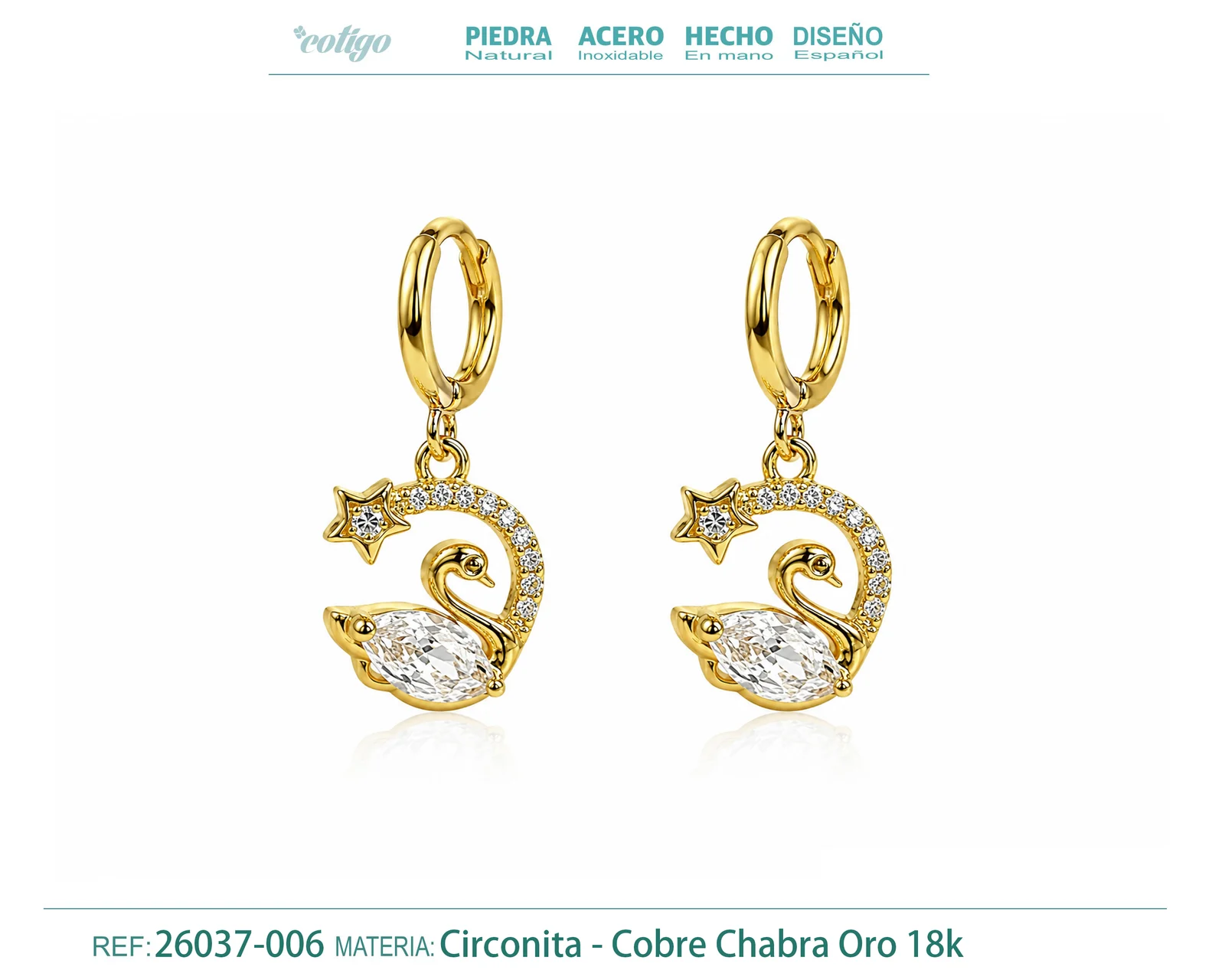 Pendiente Aro con colgante de Circonita color Dorado