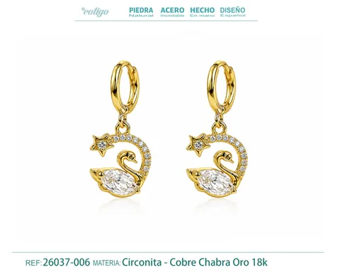 Pendiente Aro con colgante de Circonita color Dorado