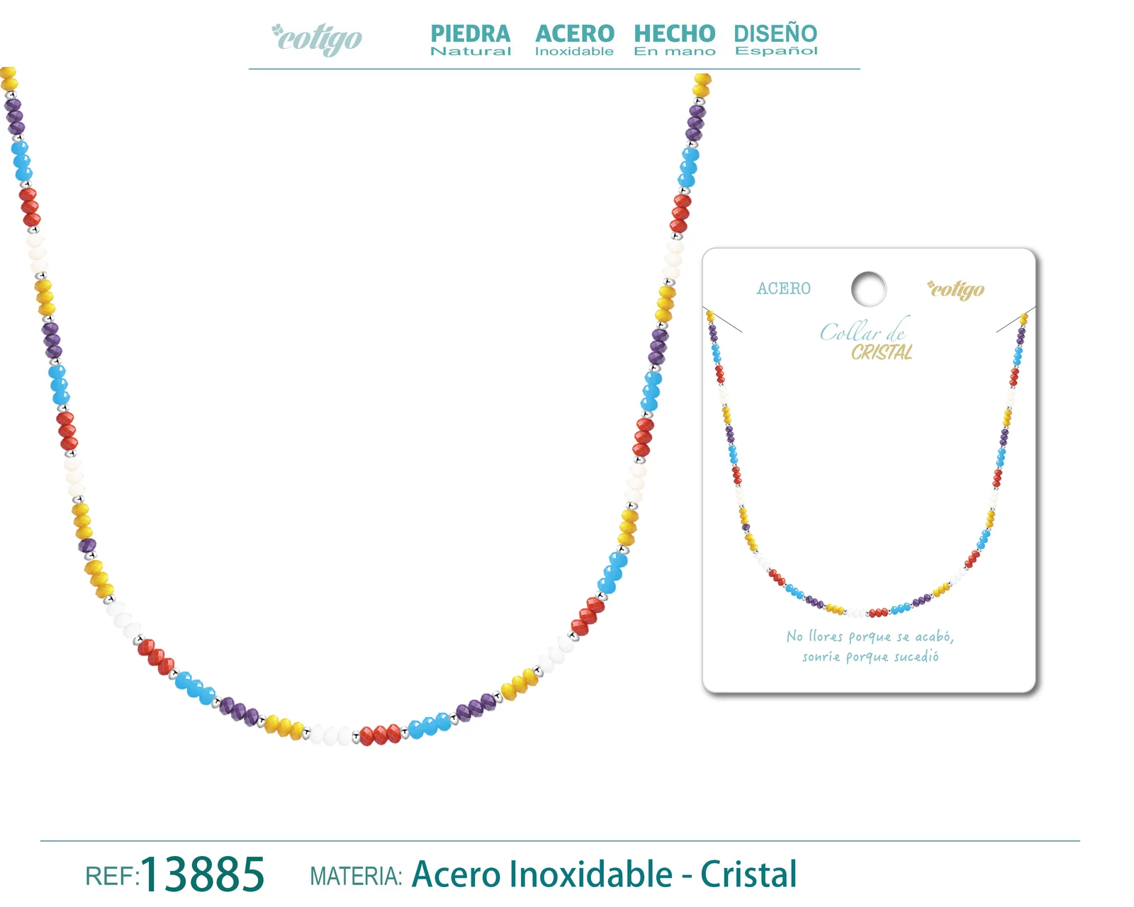 COLLAR DE CRISTAL MULTICOLOR CON CIERRE ACERO