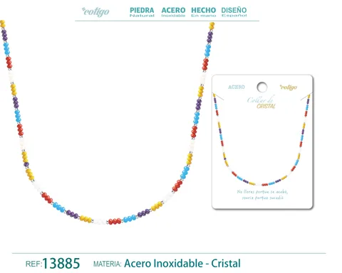 COLLAR DE CRISTAL MULTICOLOR CON CIERRE ACERO