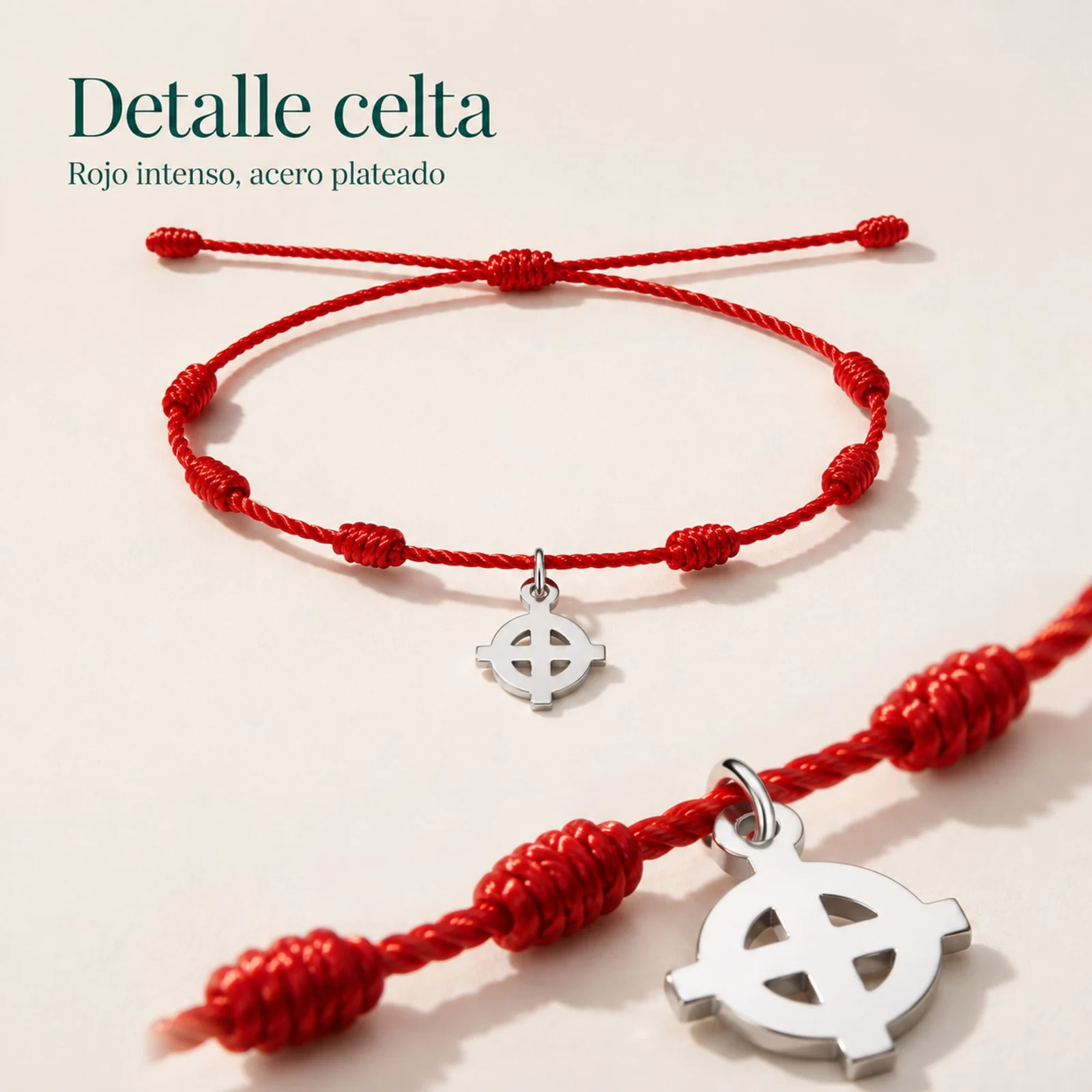 PULSERA 7 NUDOS CON CRUZ CELTA COLOR PLATEADO
