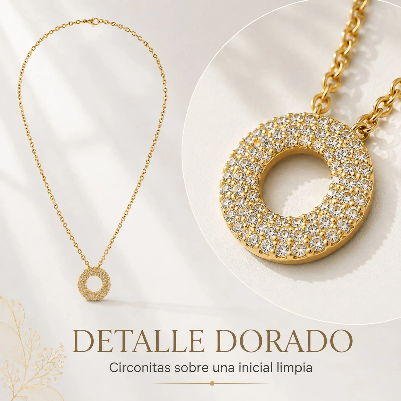 COLLAR LETRA O CON CIRCONITA  ACERO COLOR DORADO