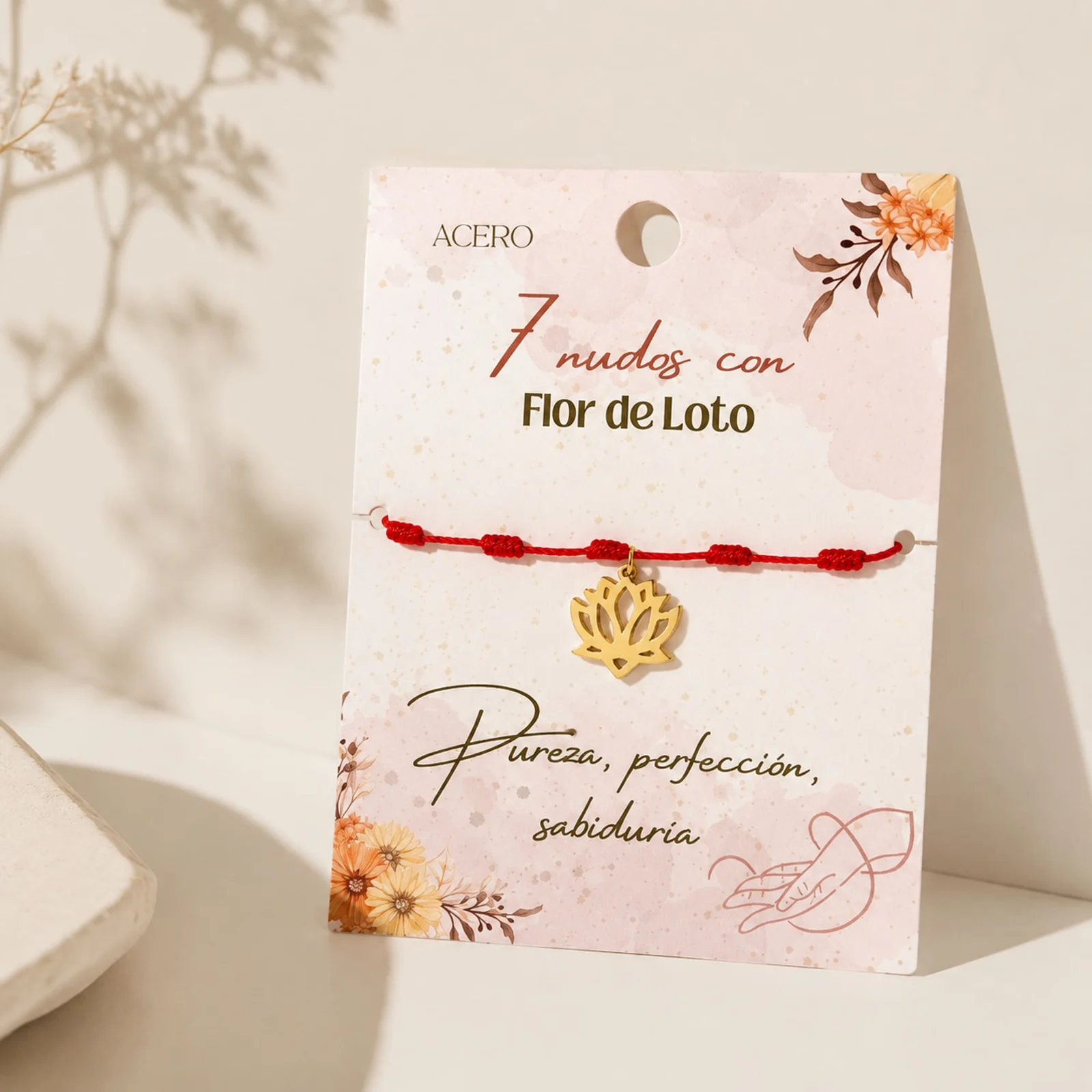 PULSERA 7 NUDOS CON FLOR DE LOTO COLOR DORADO