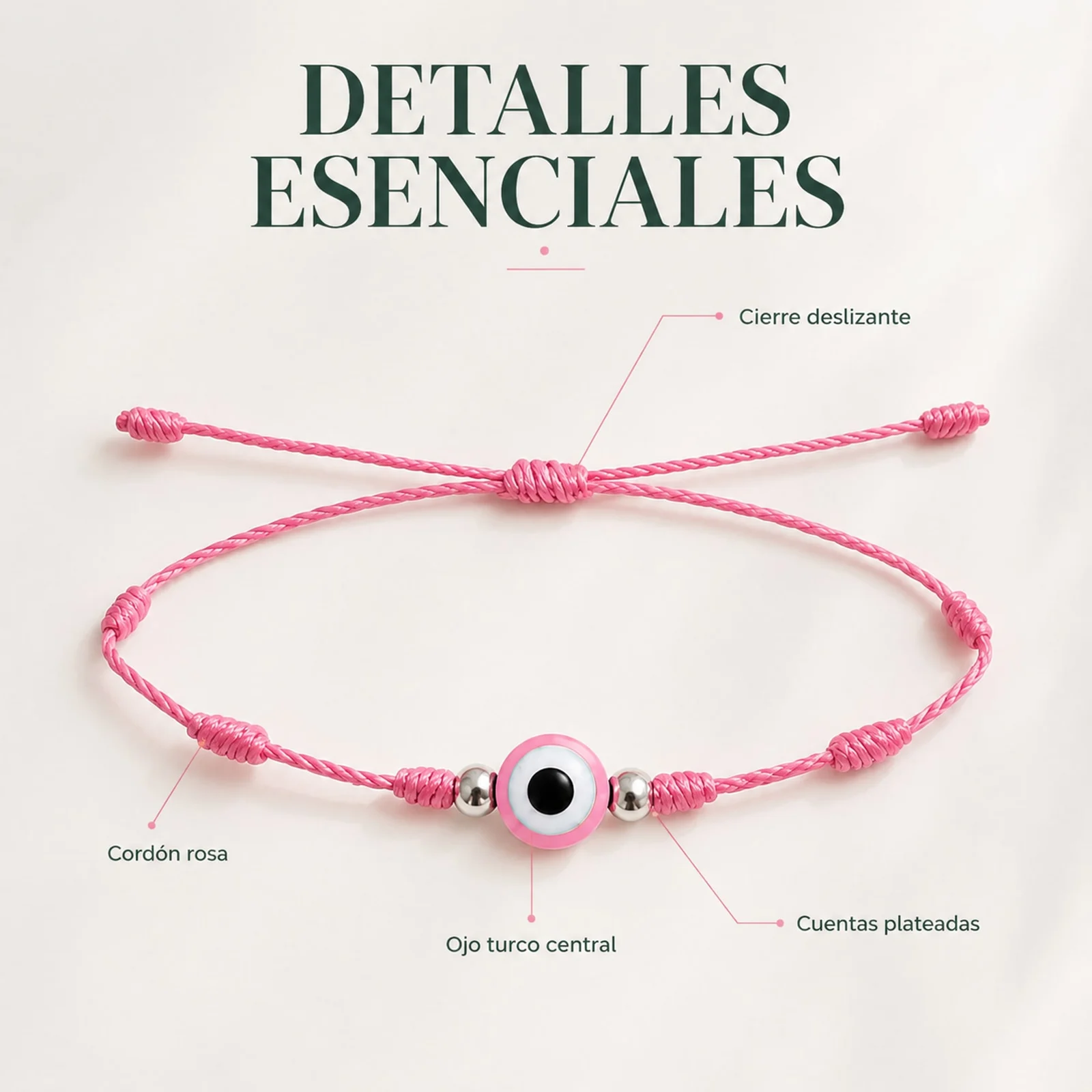 PULSERA 7 NUDOS ROSA CON OJO TURCO