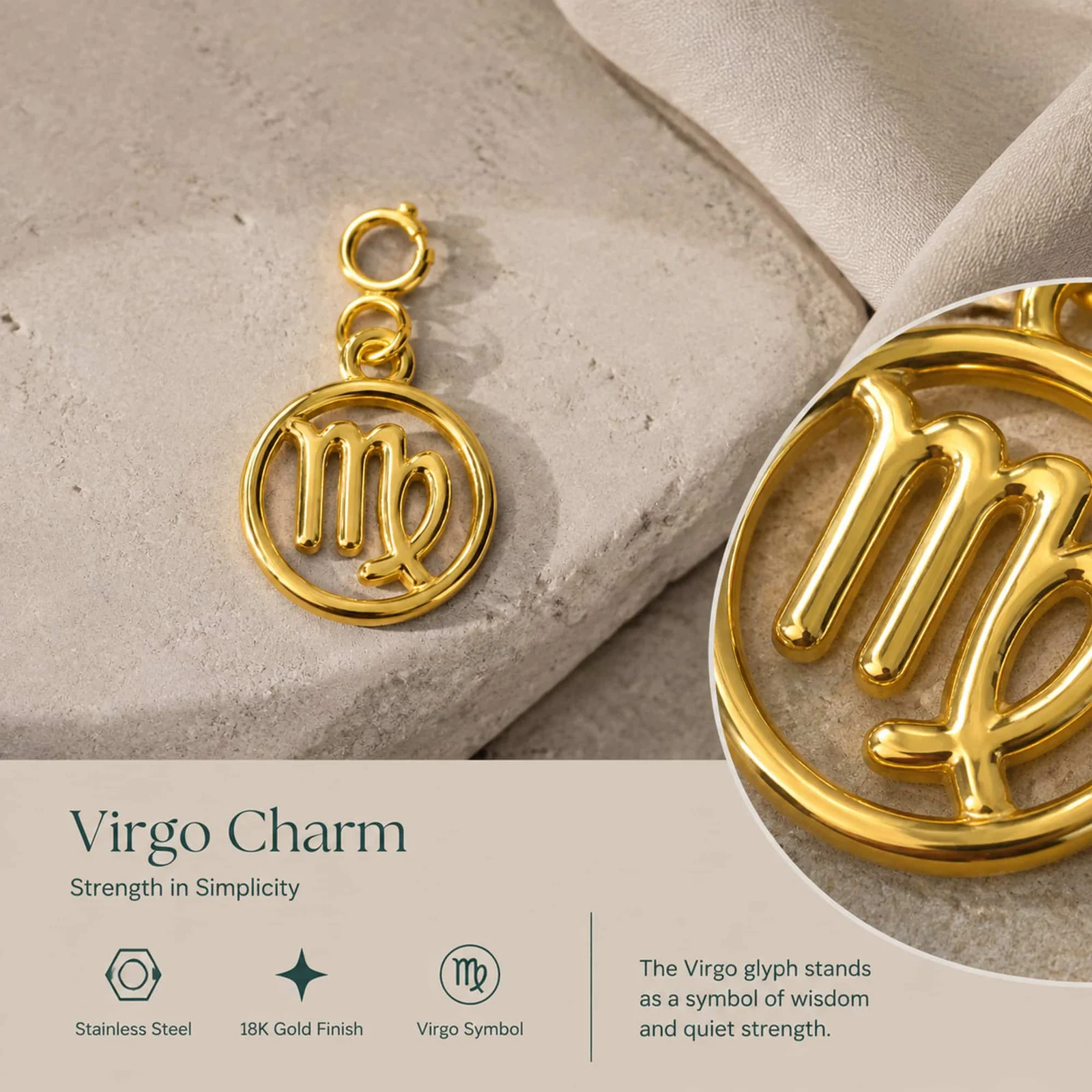 CHARM DE ZODÍACO VIRGEM ACERO COLOR DORADO-CON CIERRE