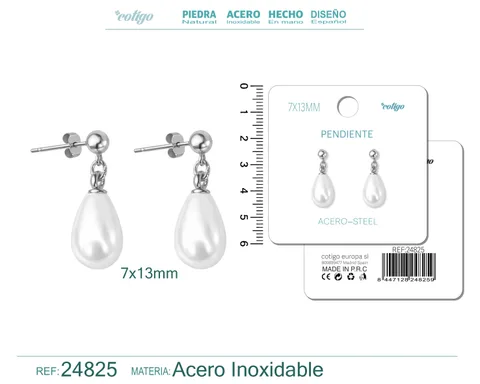 PENDIENTE DE PERLA GOTITA 7X13MM CON ACCESORIO ACERO